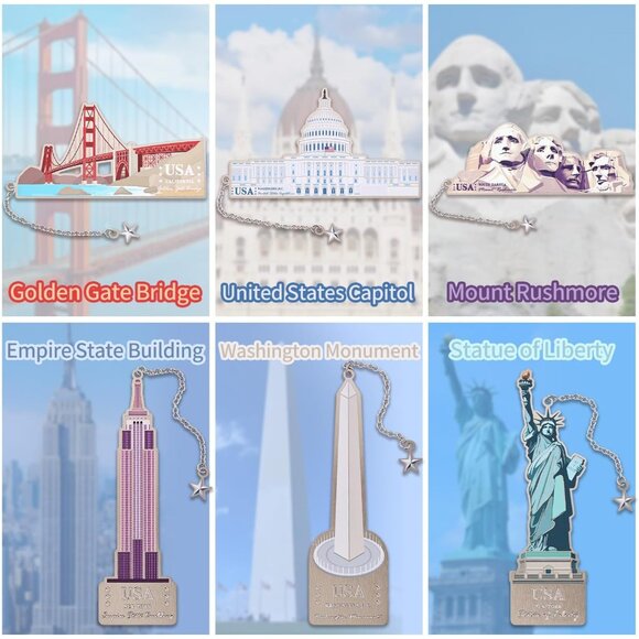 6 Pcs Silver Metal Bookmarks, Elegant Statue of Liberty America Famous Landmark - Picture 5 of 9
